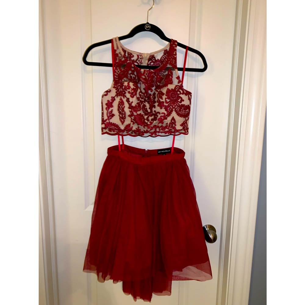 My Michelle size 1 deep red two piece homecoming dress